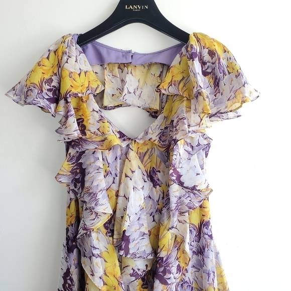 New Flor et. al Valles Floral Silk Chiffon Ruffle Lilac Gown Resort '20 4 US NWT - Picture 13 of 17